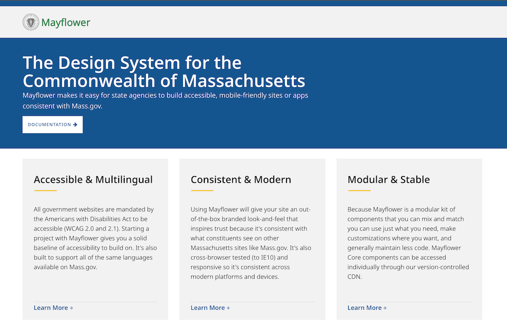 Mayflower design system homepage screenshot